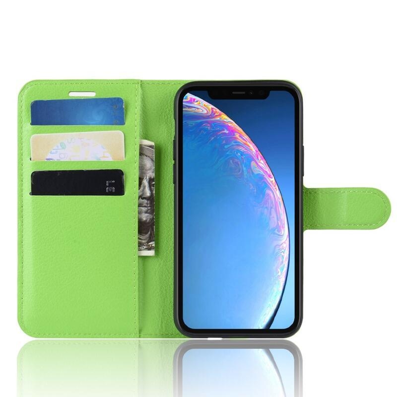 Litchi PU kožené peněženkové pouzdro pro mobil iPhone 11 6.1 - zelené