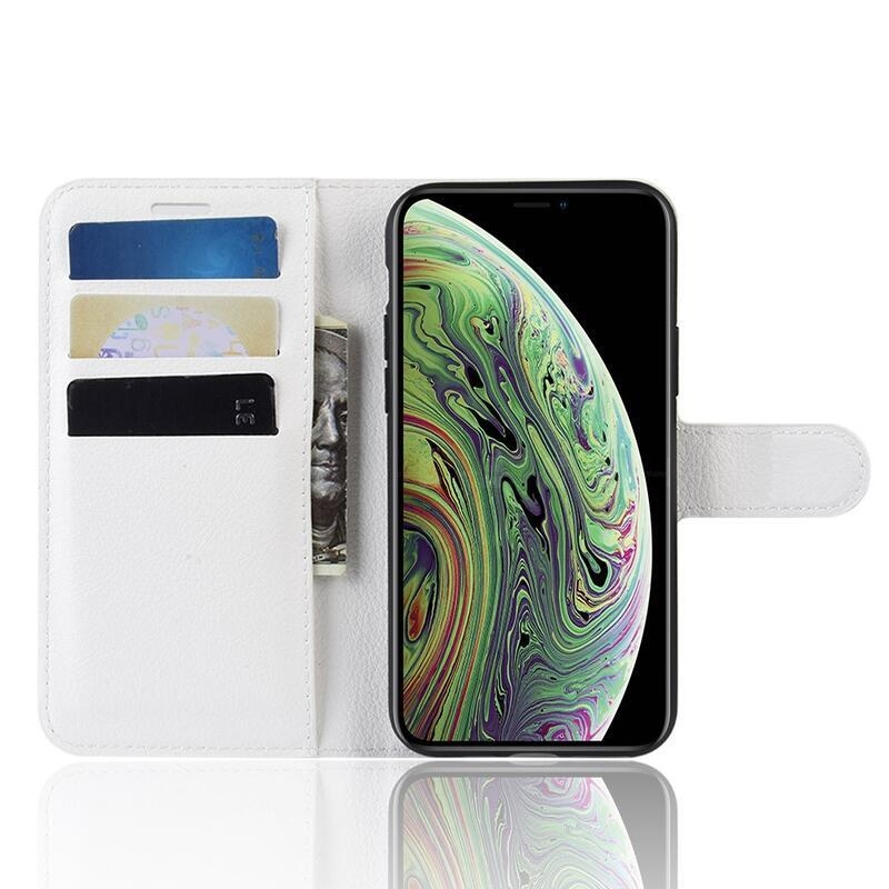 Litchi PU kožené peněženkové pouzdro pro mobil iPhone 11 Pro 5.8 - bílé