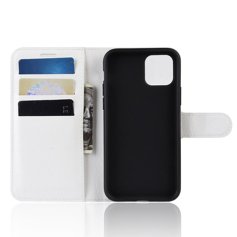 Litchi PU kožené peněženkové pouzdro pro mobil iPhone 11 Pro 5.8 - bílé