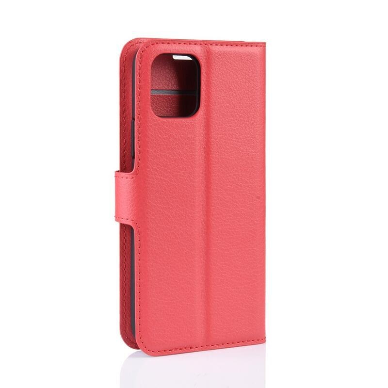 Litchi PU kožené peněženkové pouzdro pro mobil iPhone 11 Pro 5.8 - červené