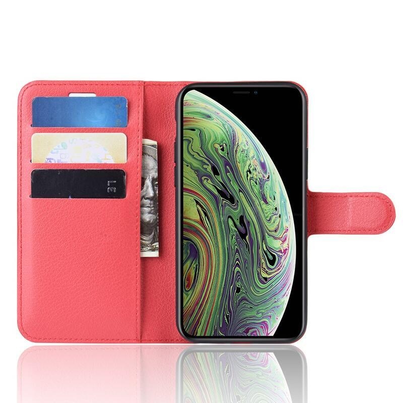 Litchi PU kožené peněženkové pouzdro pro mobil iPhone 11 Pro 5.8 - červené