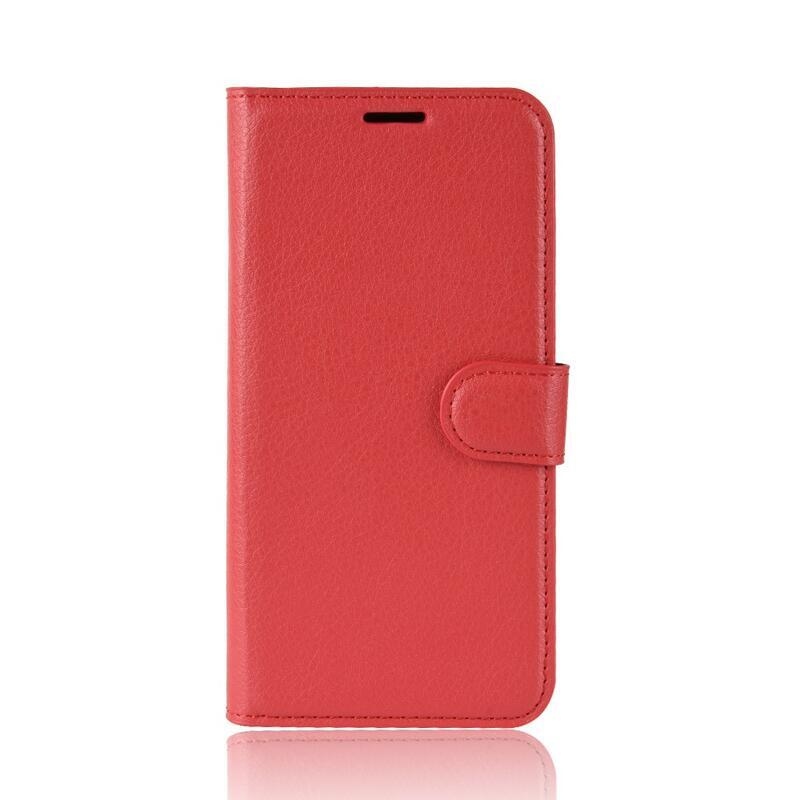 Litchi PU kožené peněženkové pouzdro pro mobil iPhone 11 Pro 5.8 - červené