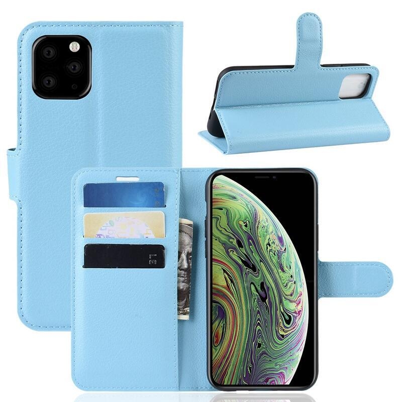 Litchi PU kožené peněženkové pouzdro pro mobil iPhone 11 Pro 5.8 - modré