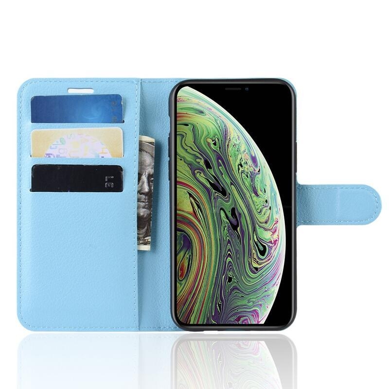 Litchi PU kožené peněženkové pouzdro pro mobil iPhone 11 Pro 5.8 - modré