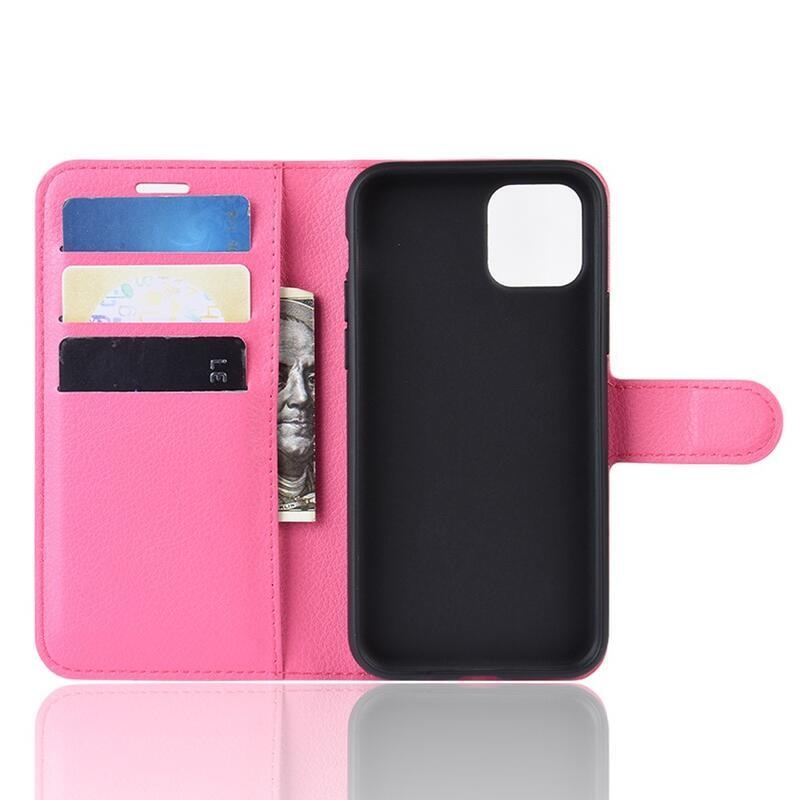 Litchi PU kožené peněženkové pouzdro pro mobil iPhone 11 Pro 5.8 - rose