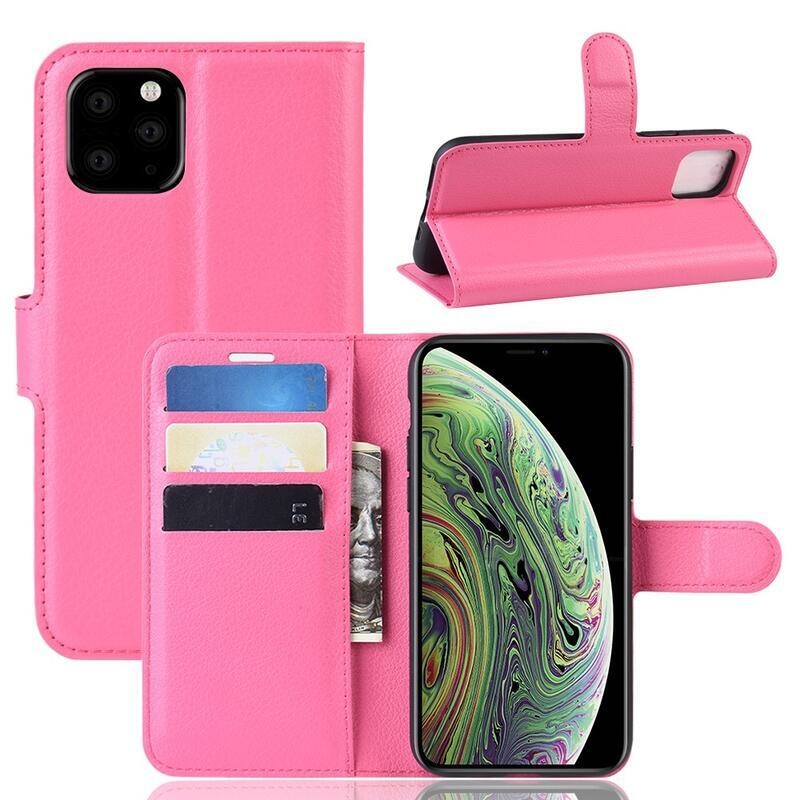 Litchi PU kožené peněženkové pouzdro pro mobil iPhone 11 Pro 5.8 - rose