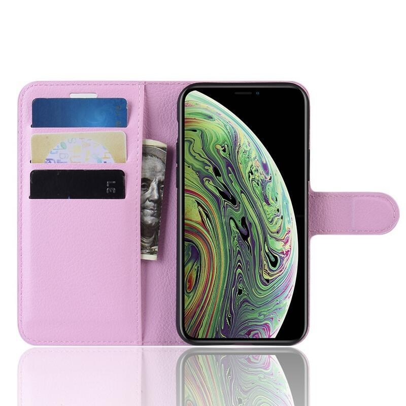 Litchi PU kožené peněženkové pouzdro pro mobil iPhone 11 Pro 5.8 - růžové