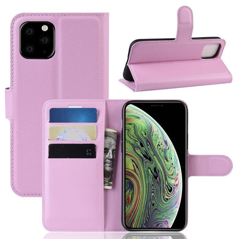 Litchi PU kožené peněženkové pouzdro pro mobil iPhone 11 Pro 5.8 - růžové