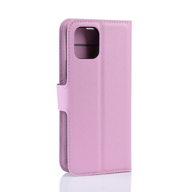 Litchi PU kožené peněženkové pouzdro pro mobil iPhone 11 Pro 5.8 - růžové
