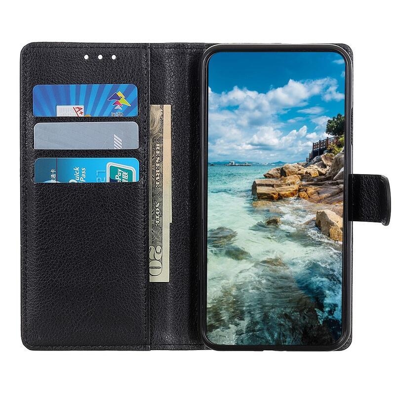 Litchi PU kožené peněženkové pouzdro pro mobil Nokia G10/G20 - černé