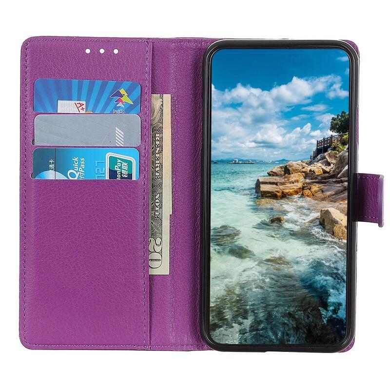 Litchi PU kožené peněženkové pouzdro pro mobil Nokia G10/G20 - fialové