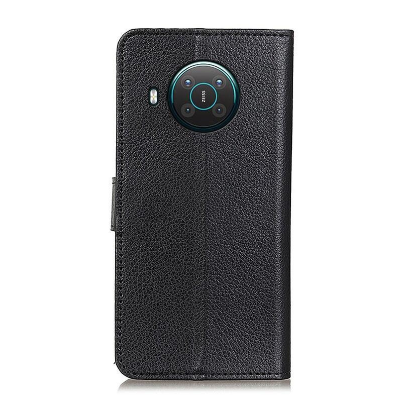 Litchi PU kožené peněženkové pouzdro pro mobil Nokia X10/X20 - černé