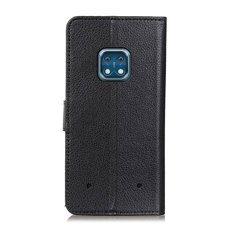 Litchi PU kožené peněženkové pouzdro pro mobil Nokia XR20 - černé