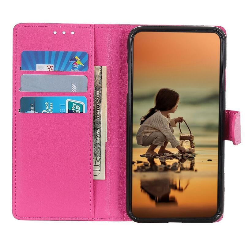 Litchi PU kožené peněženkové pouzdro pro mobil Realme 8/8 Pro - rose