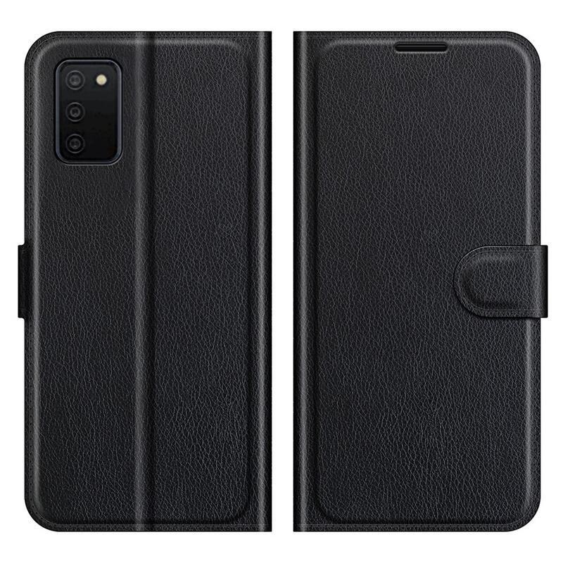 Litchi PU kožené peněženkové pouzdro pro mobil Samsung Galaxy A03s (166.6 x 75.9 x 9.1mm) - černé