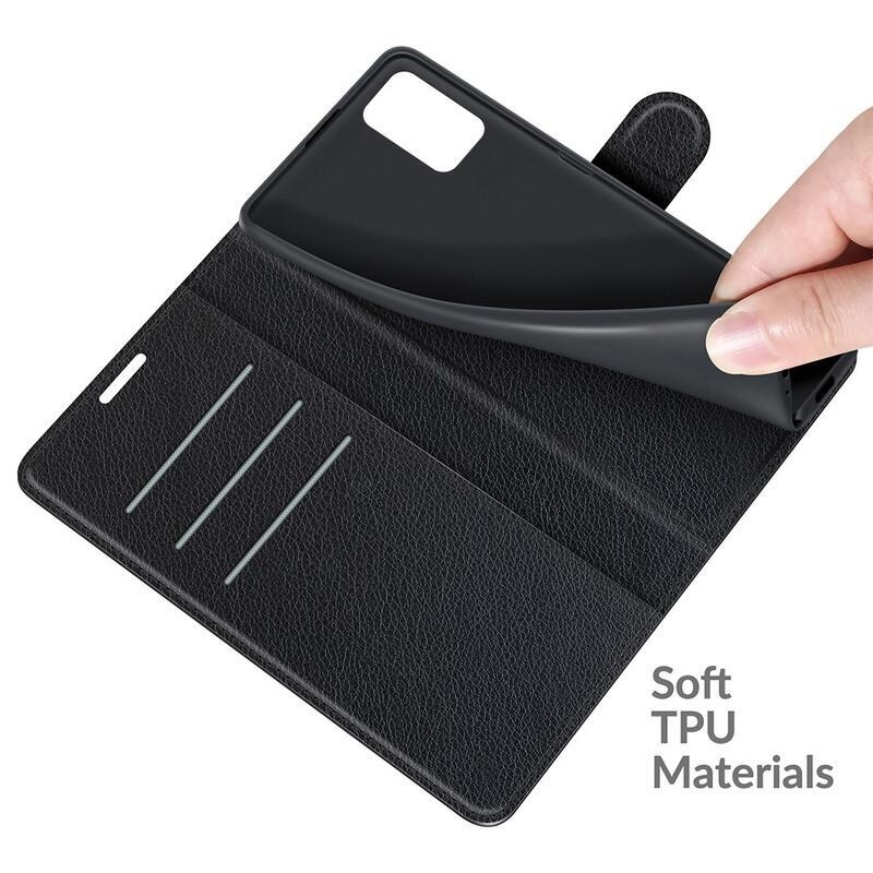Litchi PU kožené peněženkové pouzdro pro mobil Samsung Galaxy A03s (166.6 x 75.9 x 9.1mm) - černé