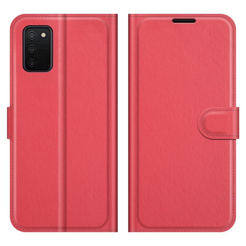 Litchi PU kožené peněženkové pouzdro pro mobil Samsung Galaxy A03s (166.6 x 75.9 x 9.1mm) - červené