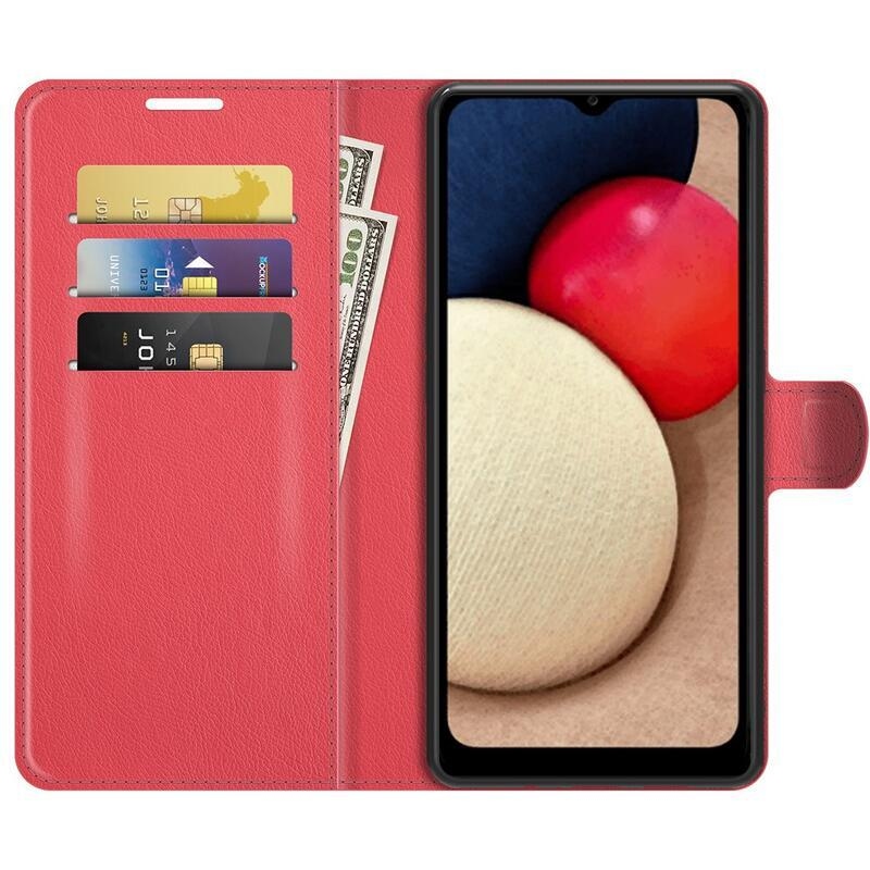 Litchi PU kožené peněženkové pouzdro pro mobil Samsung Galaxy A03s (166.6 x 75.9 x 9.1mm) - červené