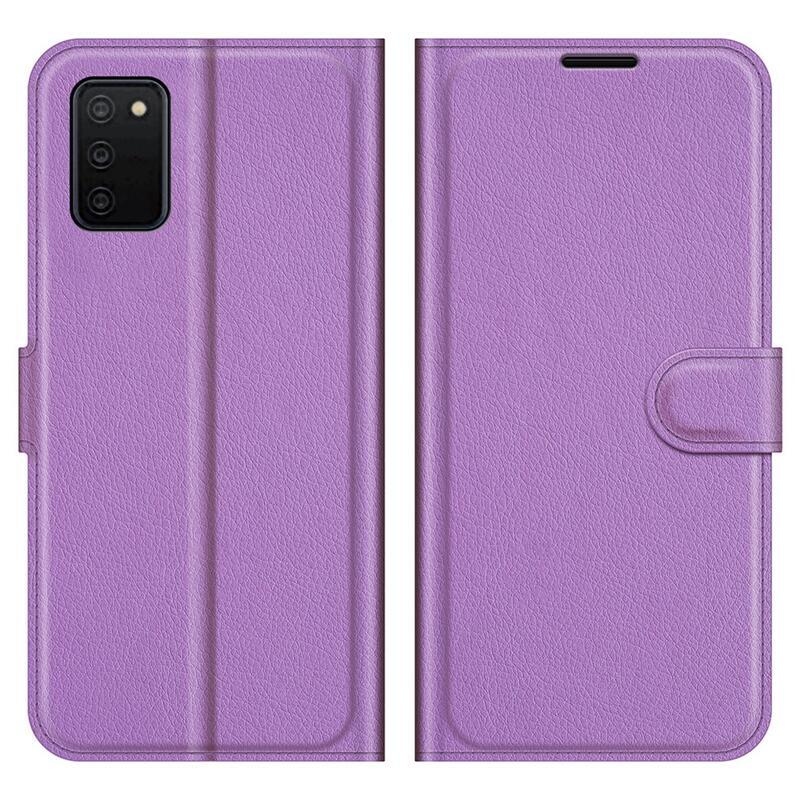 Litchi PU kožené peněženkové pouzdro pro mobil Samsung Galaxy A03s (166.6 x 75.9 x 9.1mm) - fialové