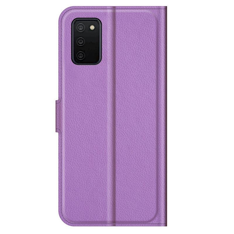 Litchi PU kožené peněženkové pouzdro pro mobil Samsung Galaxy A03s (166.6 x 75.9 x 9.1mm) - fialové