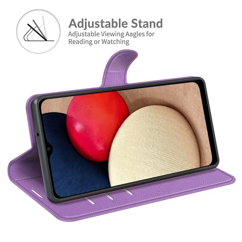 Litchi PU kožené peněženkové pouzdro pro mobil Samsung Galaxy A03s (166.6 x 75.9 x 9.1mm) - fialové