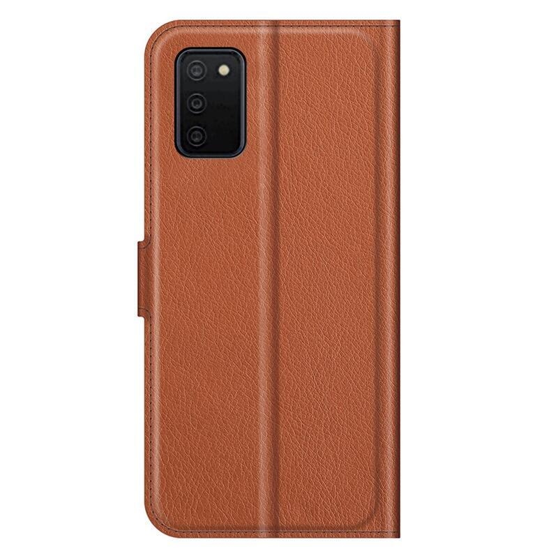 Litchi PU kožené peněženkové pouzdro pro mobil Samsung Galaxy A03s (166.6 x 75.9 x 9.1mm) - hnědé