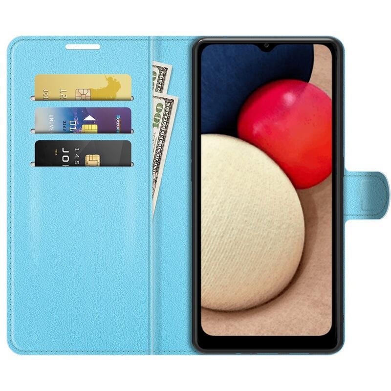 Litchi PU kožené peněženkové pouzdro pro mobil Samsung Galaxy A03s (166.6 x 75.9 x 9.1mm) - modré