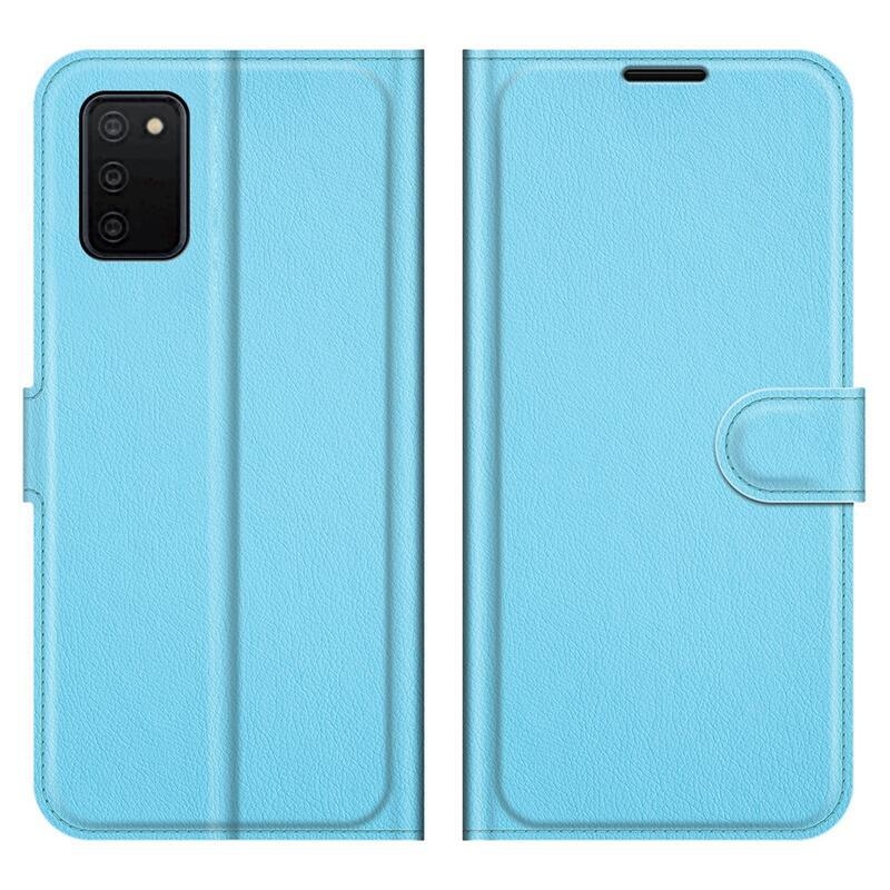 Litchi PU kožené peněženkové pouzdro pro mobil Samsung Galaxy A03s (166.6 x 75.9 x 9.1mm) - modré