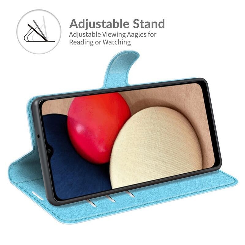Litchi PU kožené peněženkové pouzdro pro mobil Samsung Galaxy A03s (166.6 x 75.9 x 9.1mm) - modré
