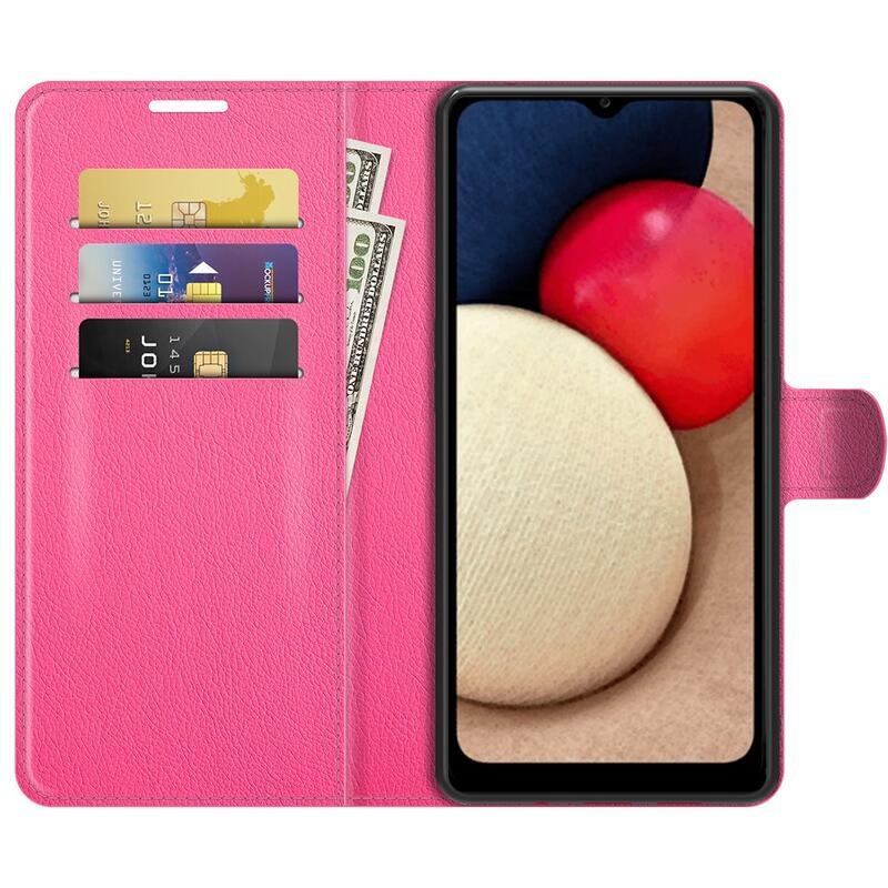 Litchi PU kožené peněženkové pouzdro pro mobil Samsung Galaxy A03s (166.6 x 75.9 x 9.1mm) - rose