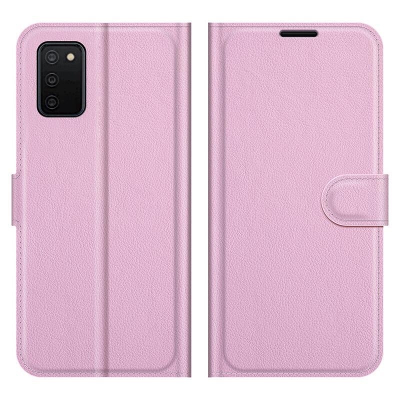 Litchi PU kožené peněženkové pouzdro pro mobil Samsung Galaxy A03s (166.6 x 75.9 x 9.1mm) - růžové