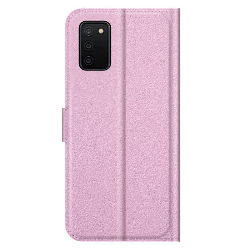 Litchi PU kožené peněženkové pouzdro pro mobil Samsung Galaxy A03s (166.6 x 75.9 x 9.1mm) - růžové