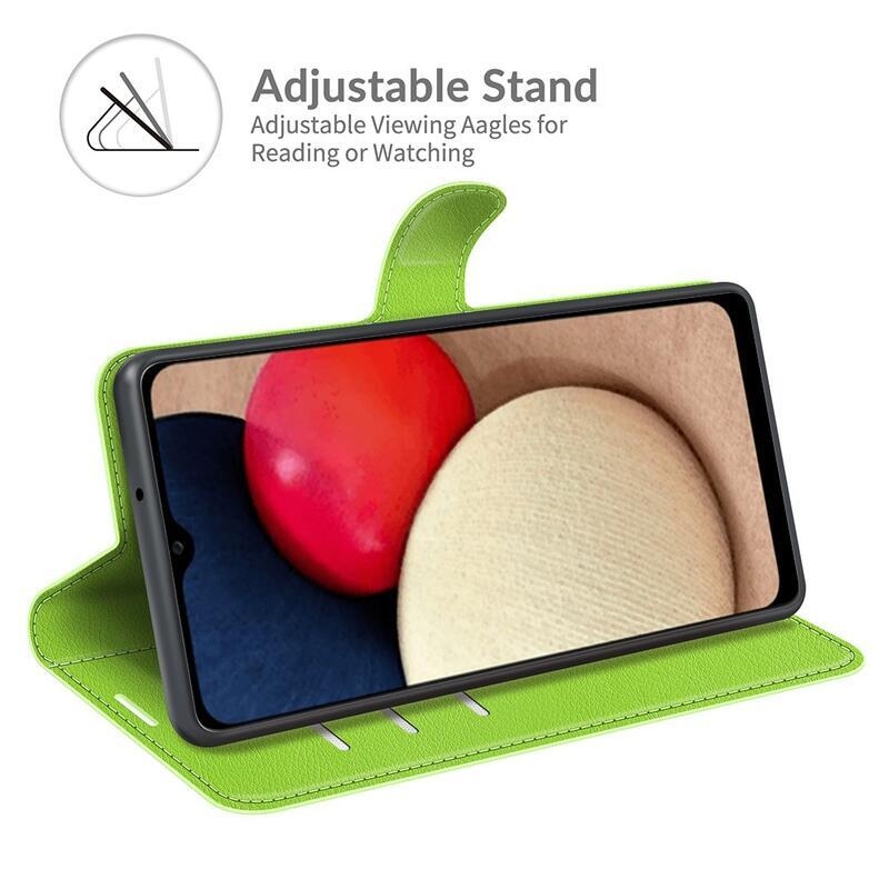 Litchi PU kožené peněženkové pouzdro pro mobil Samsung Galaxy A03s (166.6 x 75.9 x 9.1mm) - zelené