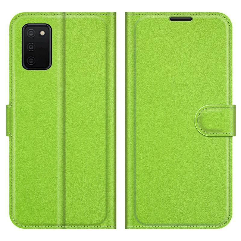 Litchi PU kožené peněženkové pouzdro pro mobil Samsung Galaxy A03s (166.6 x 75.9 x 9.1mm) - zelené