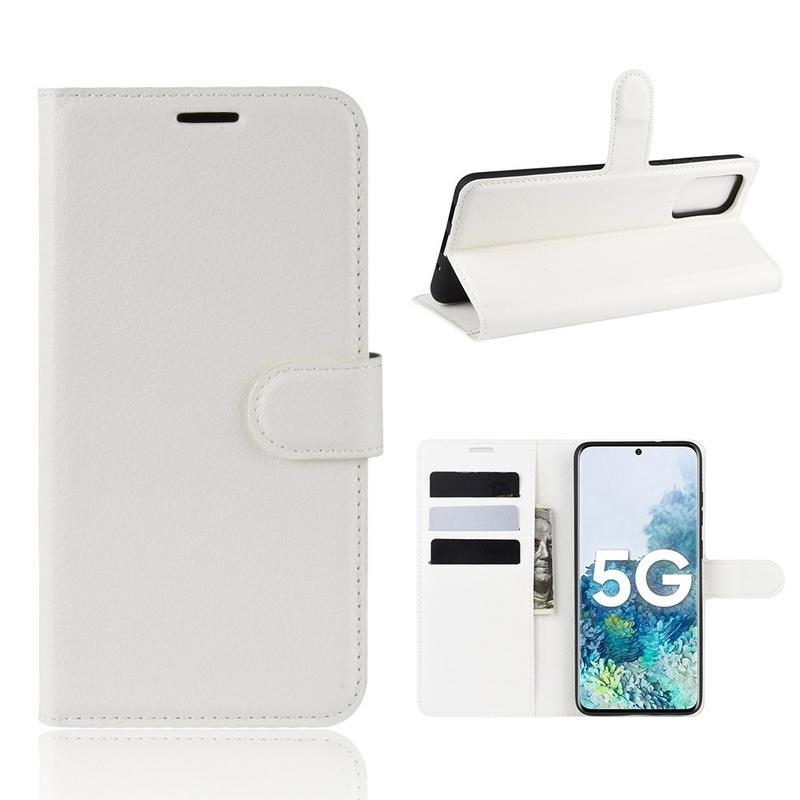 Litchi PU kožené peněženkové pouzdro pro mobil Samsung Galaxy S20 FE/S20 FE 5G - bílé