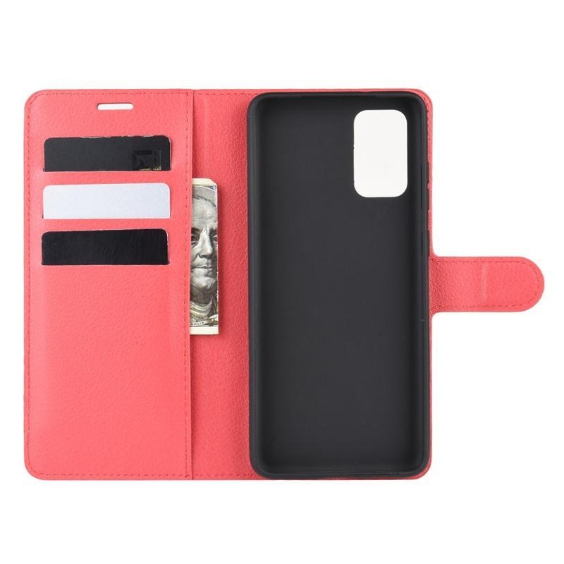 Litchi PU kožené peněženkové pouzdro pro mobil Samsung Galaxy S20 FE/S20 FE 5G - červené
