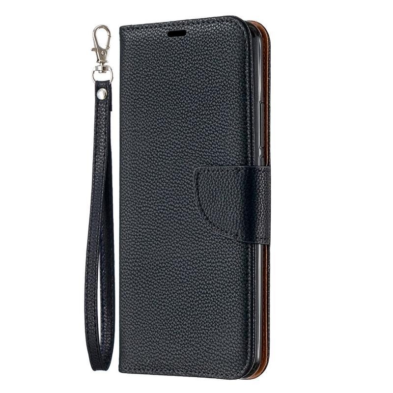 Litchi PU kožené peněženkové pouzdro pro mobil Xiaomi Redmi 9 - černé