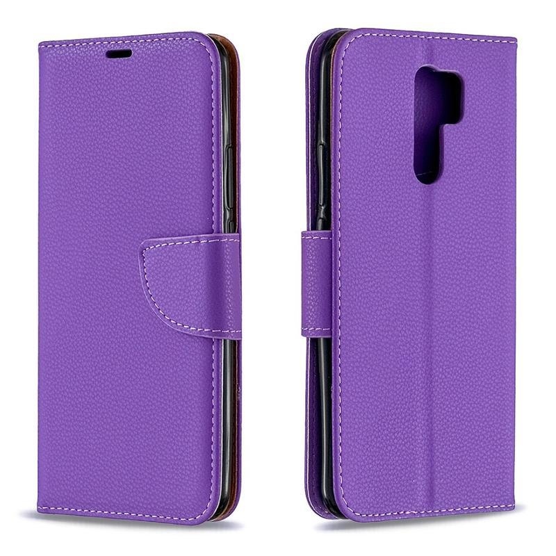 Litchi PU kožené peněženkové pouzdro pro mobil Xiaomi Redmi 9 - fialové