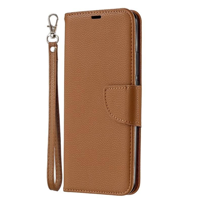 Litchi PU kožené peněženkové pouzdro pro mobil Xiaomi Redmi 9 - hnědé