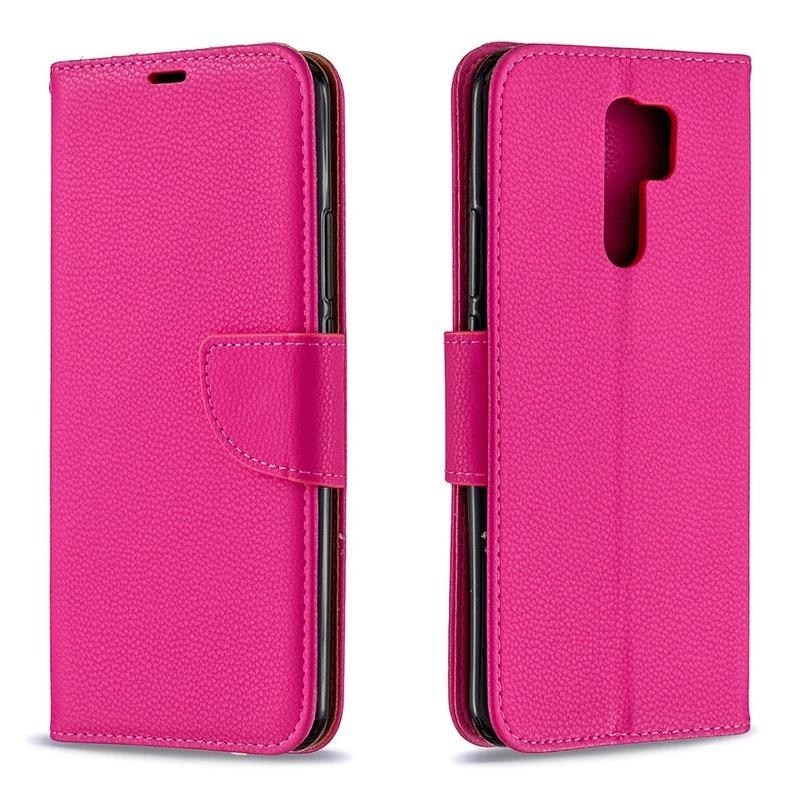 Litchi PU kožené peněženkové pouzdro pro mobil Xiaomi Redmi 9 - rose