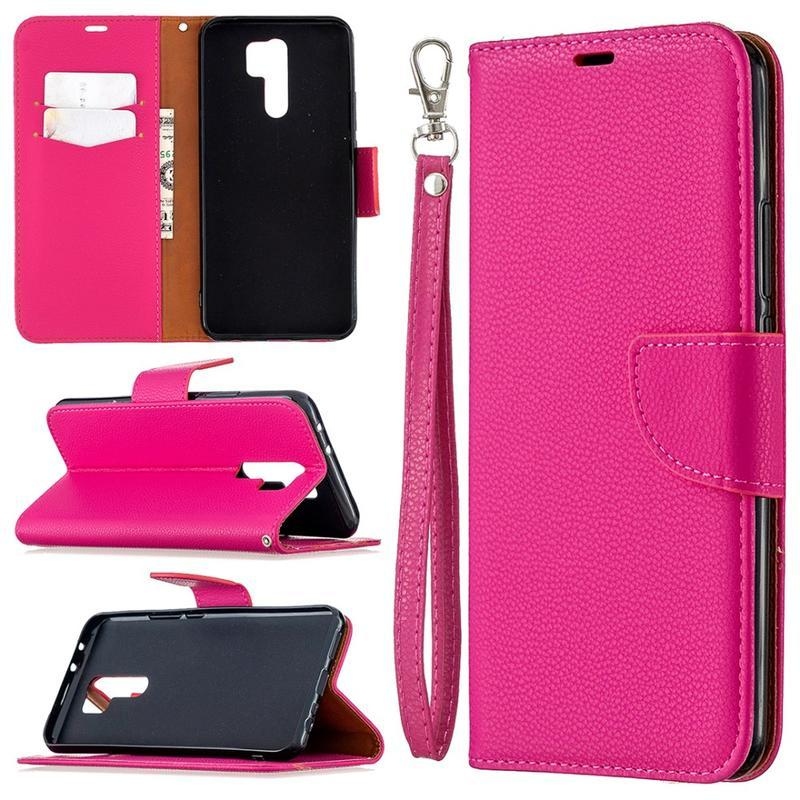 Litchi PU kožené peněženkové pouzdro pro mobil Xiaomi Redmi 9 - rose