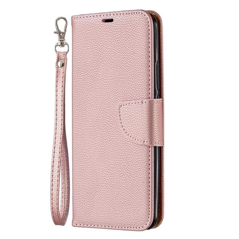 Litchi PU kožené peněženkové pouzdro pro mobil Xiaomi Redmi 9 - růžovozlaté
