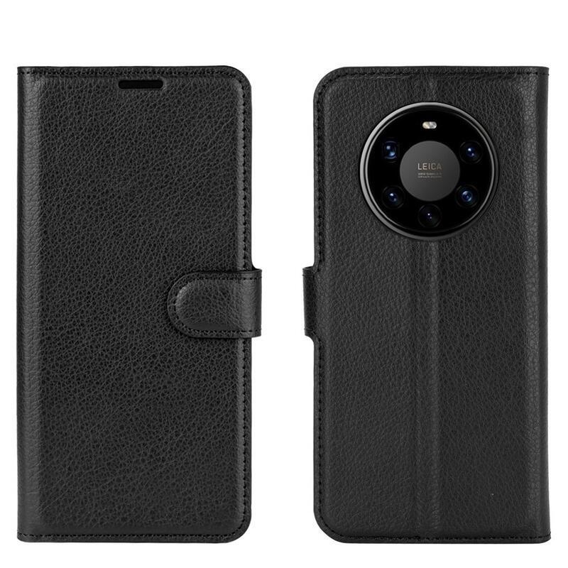 Litchi PU kožené peněženkové pouzdro pro mobilní telefon Huawei Mate 40 Pro - černé