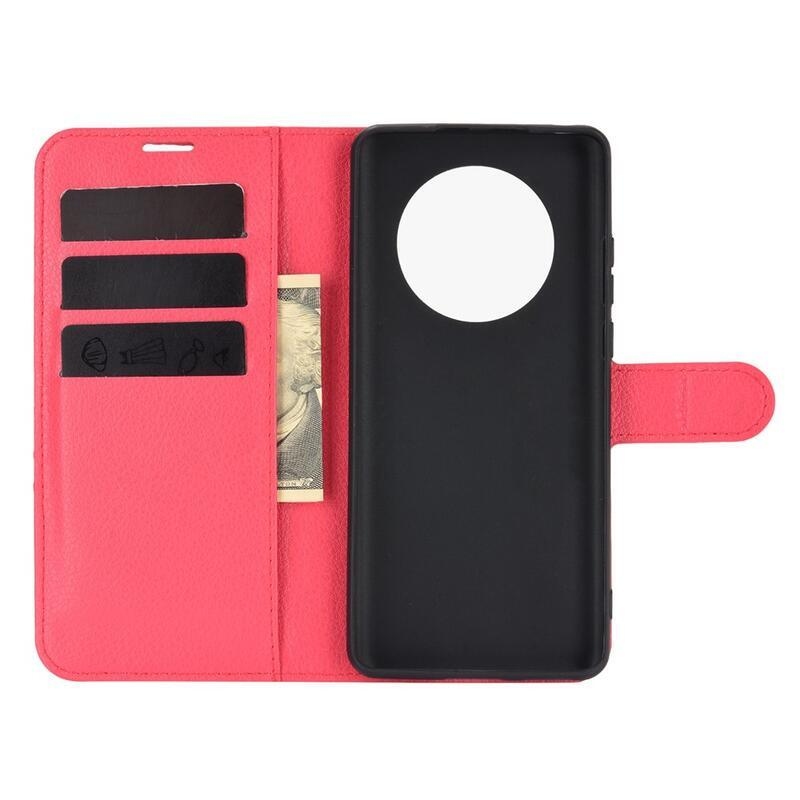 Litchi PU kožené peněženkové pouzdro pro mobilní telefon Huawei Mate 40 Pro - červené