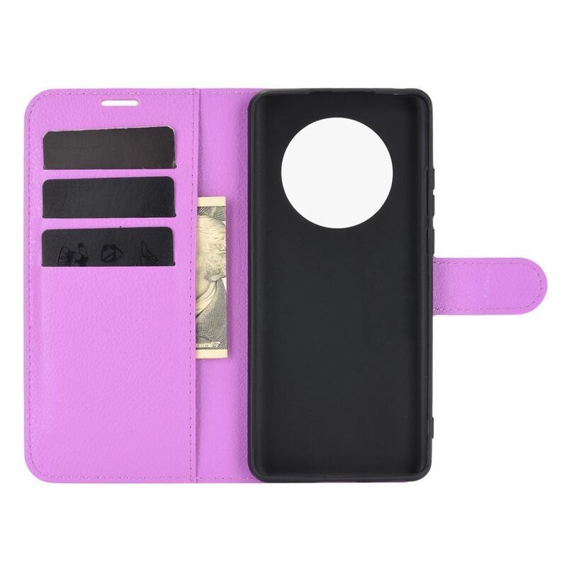 Litchi PU kožené peněženkové pouzdro pro mobilní telefon Huawei Mate 40 Pro - fialové