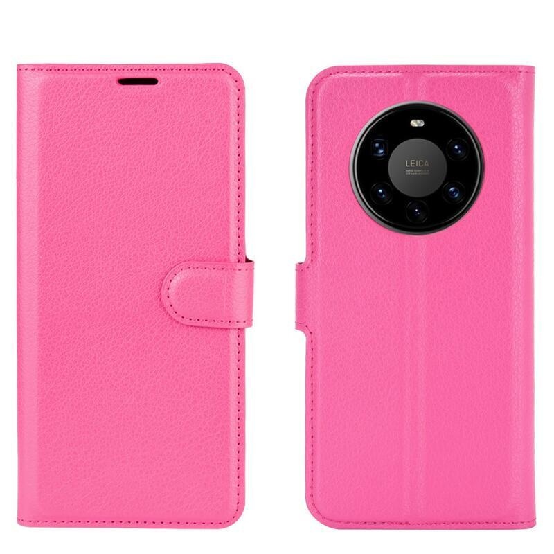 Litchi PU kožené peněženkové pouzdro pro mobilní telefon Huawei Mate 40 Pro - rose