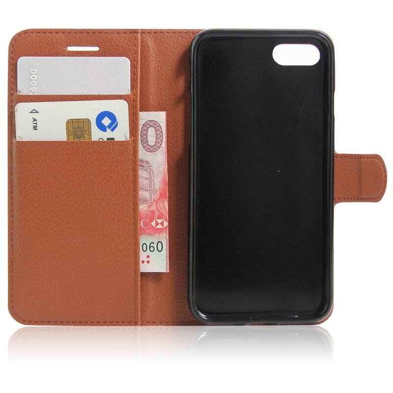 Litchi PU kožené peněženkové pouzdro pro mobilní telefon iPhone SE (2020)/7/8 - hnědé