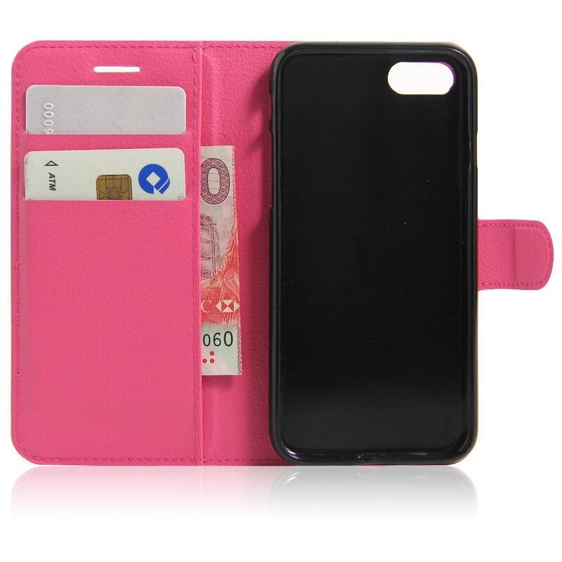 Litchi PU kožené peněženkové pouzdro pro mobilní telefon iPhone SE (2020)/7/8 - rose