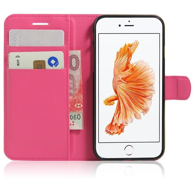Litchi PU kožené peněženkové pouzdro pro mobilní telefon iPhone SE (2020)/7/8 - rose