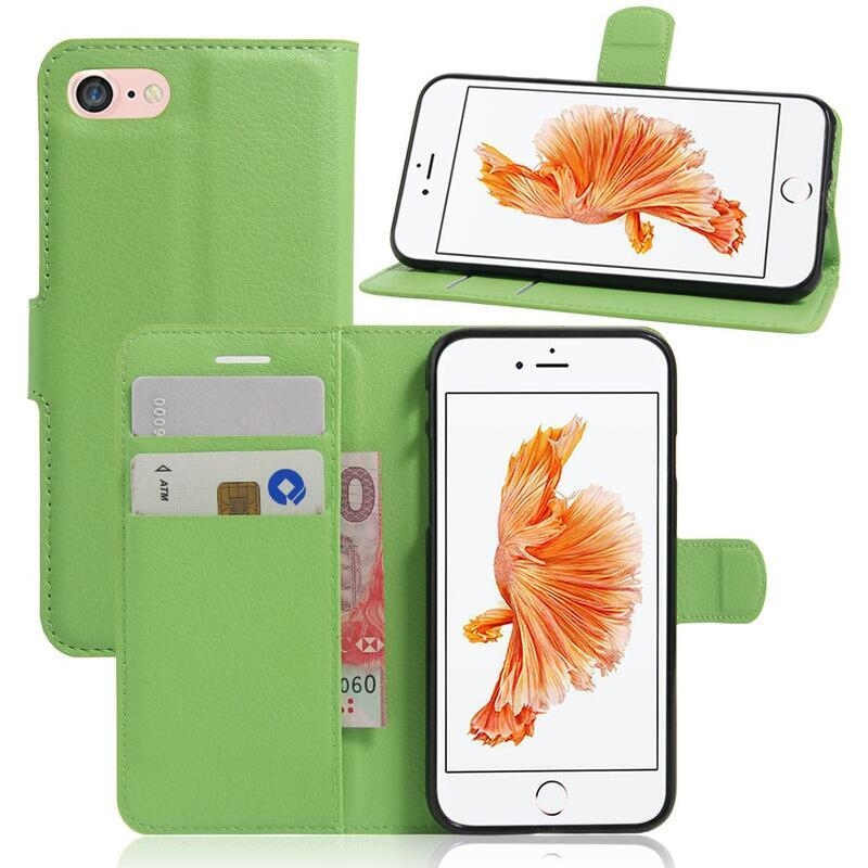 Litchi PU kožené peněženkové pouzdro pro mobilní telefon iPhone SE (2020)/7/8 - zelené